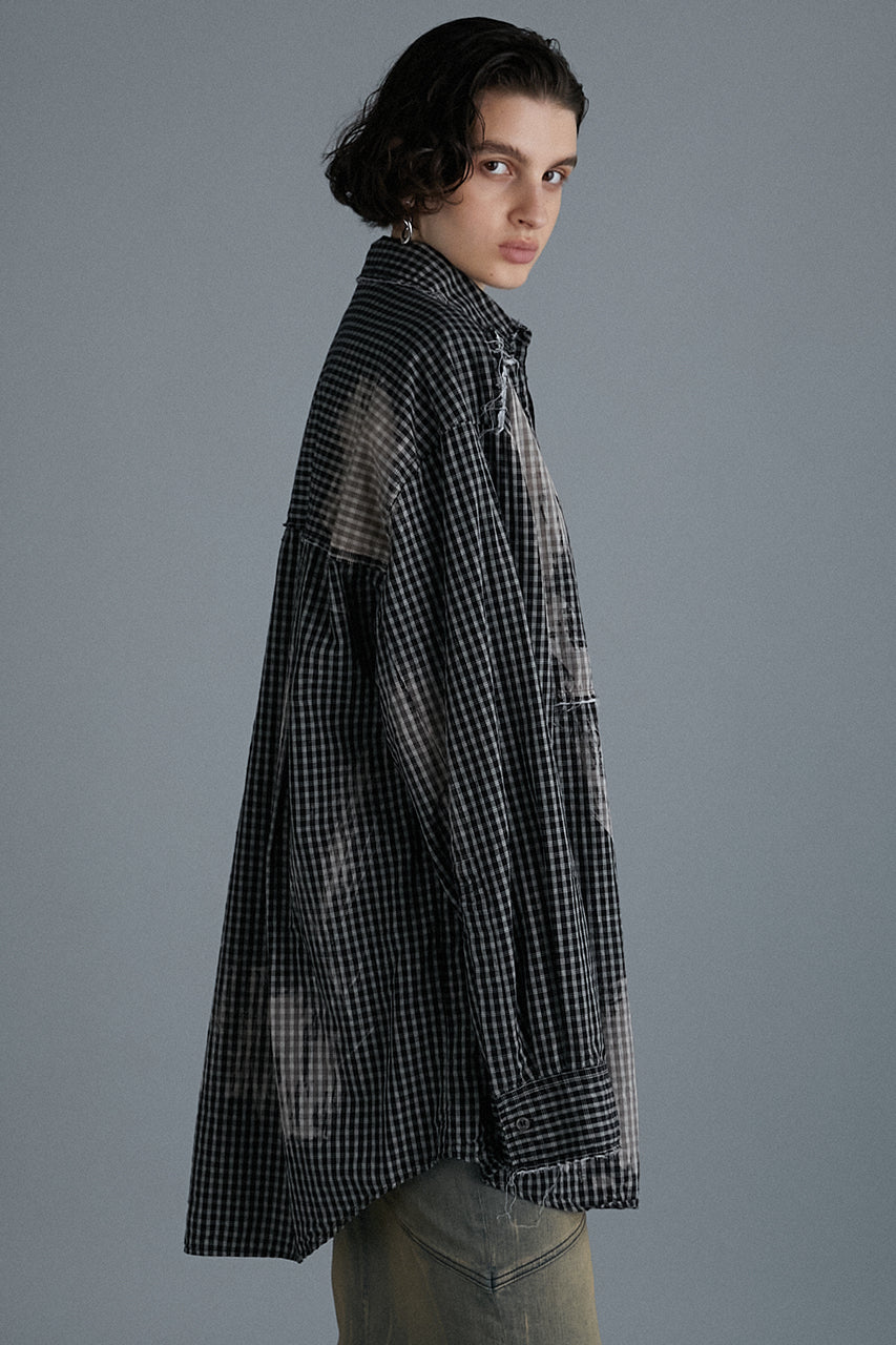 [24Autumn PRE ORDER] CUT-OFF BLEACHED CHECK SHIRT