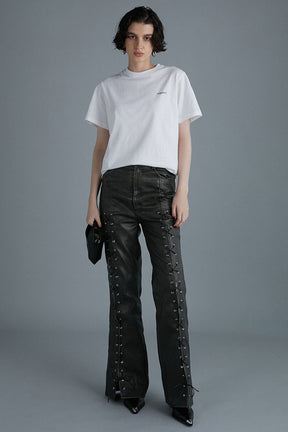 [24Autumn PRE ORDER] Lace-Up Vegan Leather Pants