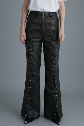 [24Autumn PRE ORDER] Lace-Up Vegan Leather Pants