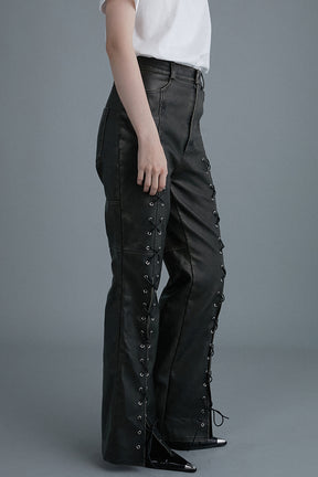 [24Autumn PRE ORDER] Lace-Up Vegan Leather Pants