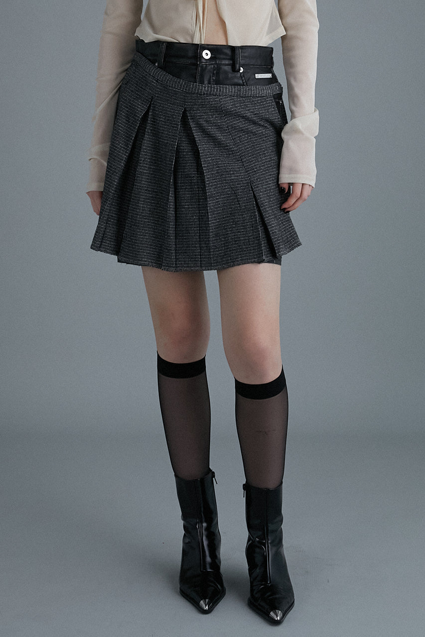 [24Autumn PRE ORDER] FAUX LEATHER Combo PLEATS Mini Skirt