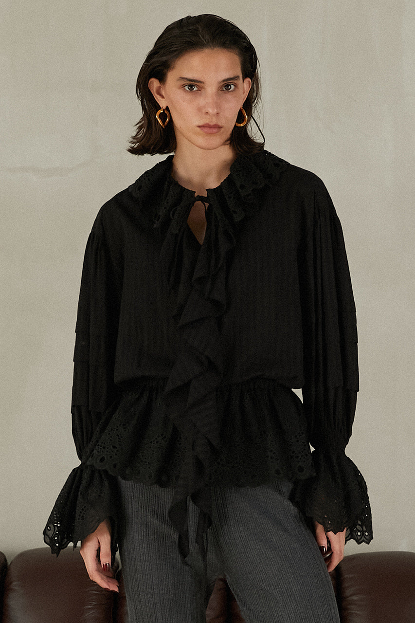 Embroidered Ruffled Blouse - 2025 WINTER
