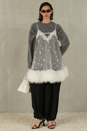 Sequin Fur Trim Baby Doll