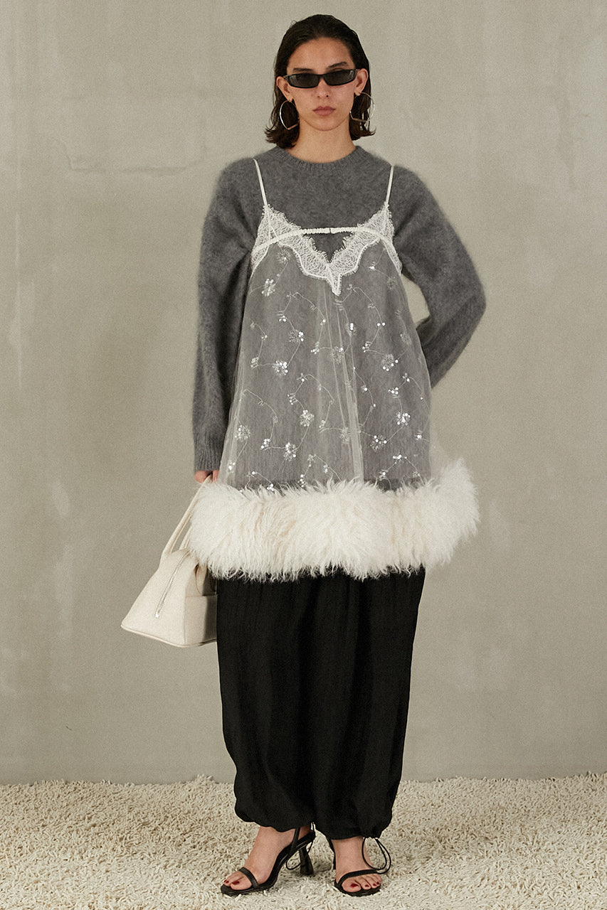 Sequin Fur Trim Baby Doll