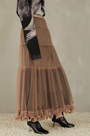 Ruffle Hem Tulle Skirt