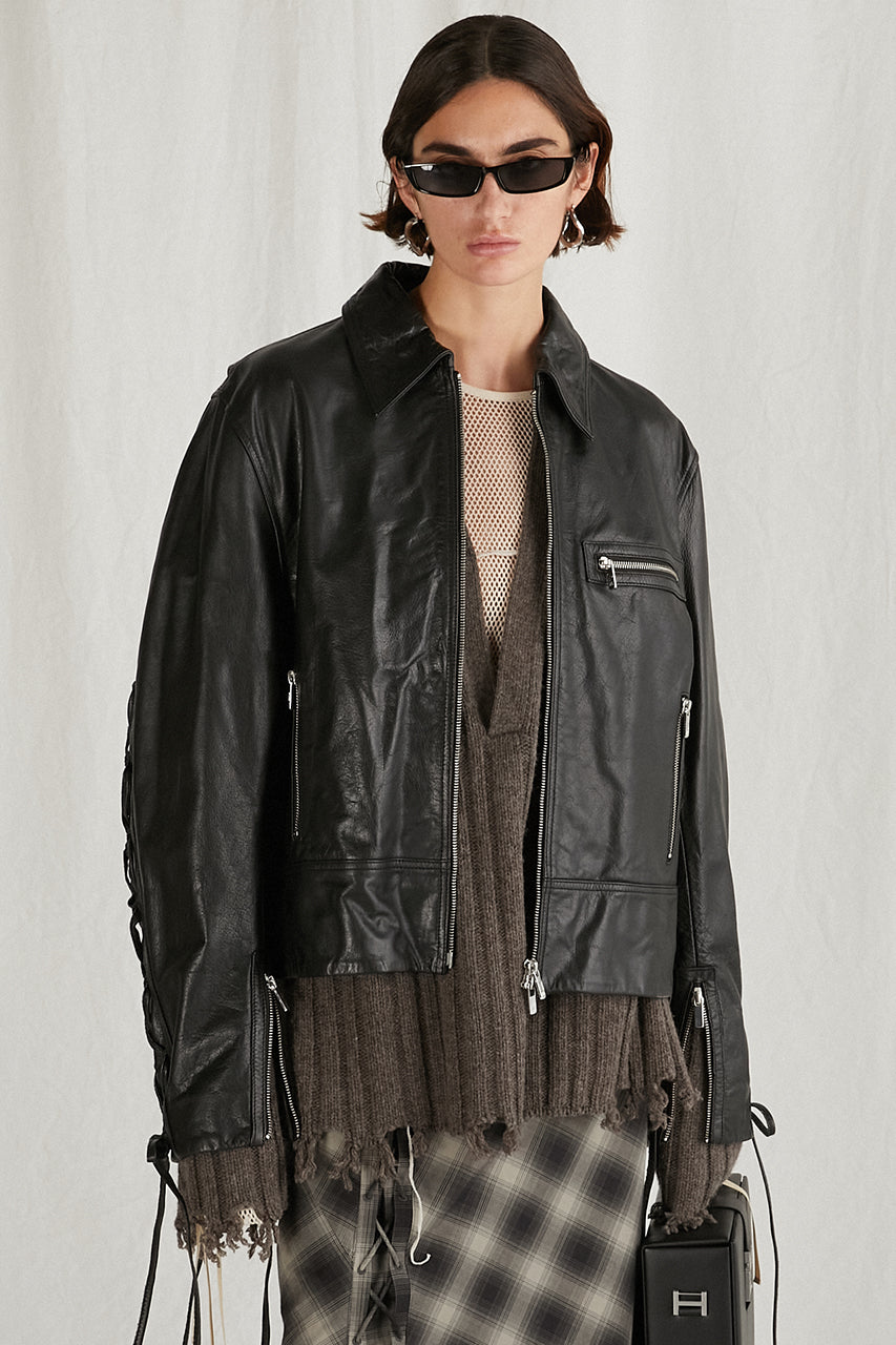Lace-Up Leather Blouson - SALE Lace-Up Leather Blouson - SALE