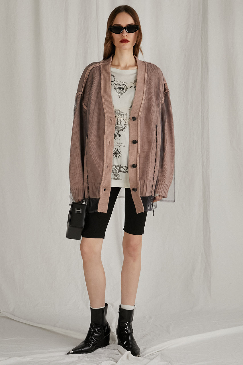 [24Autumn PRE ORDER] TULLE LAYERED KNIT CARDIGAN