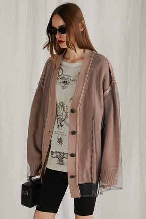 [24Autumn PRE ORDER] TULLE LAYERED KNIT CARDIGAN