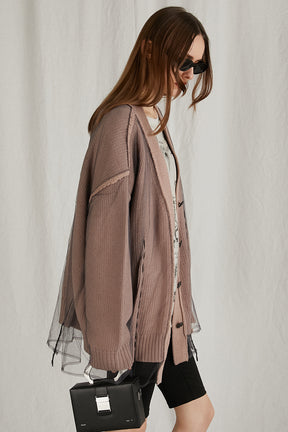 Tulle Layered Knit Cardigan