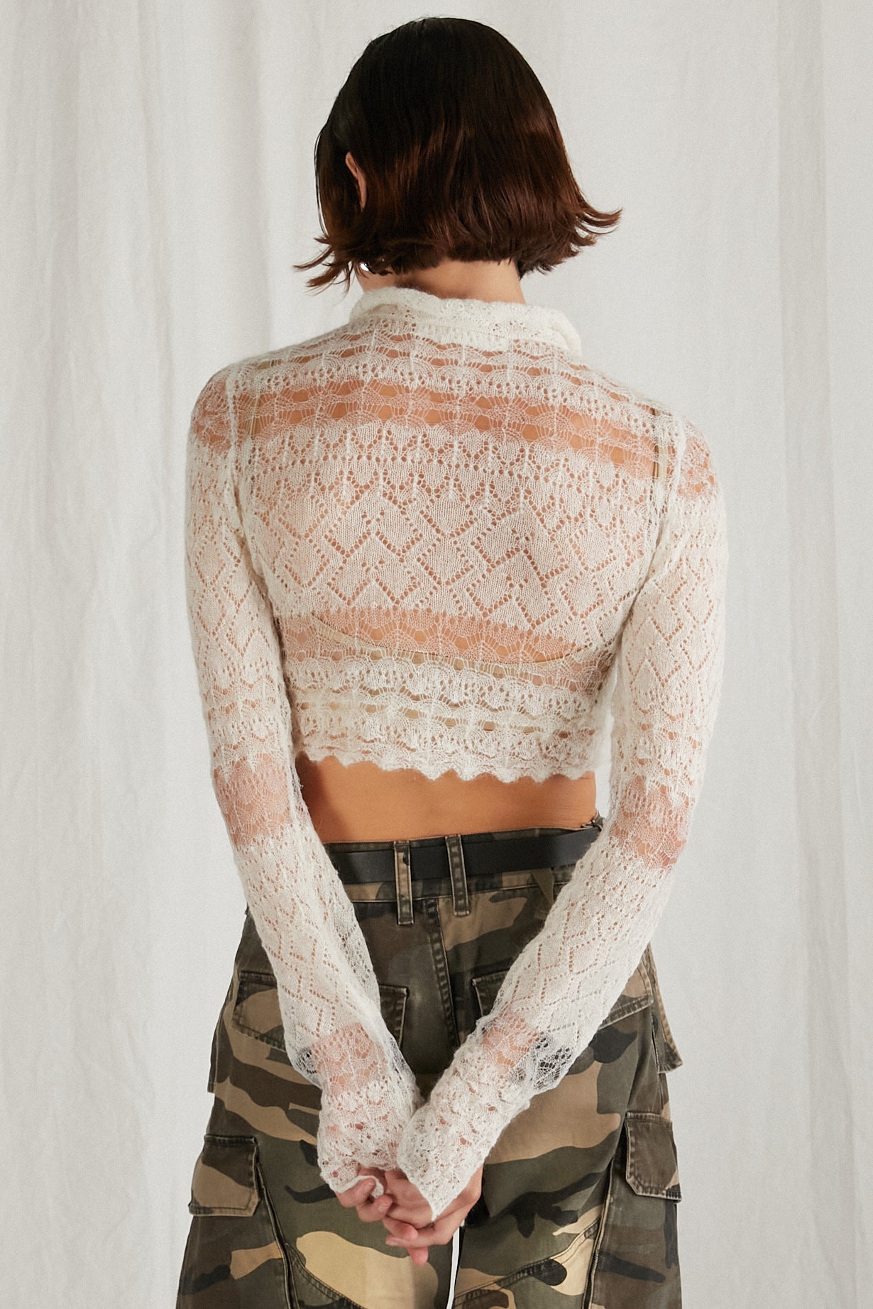 Lace cropped cardigan hotsell