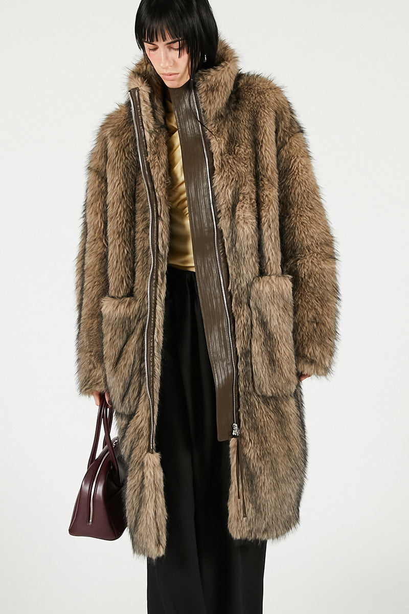 Synthetic Fur Long Coat