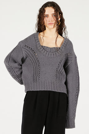 Heart Neck Knit Top - 2025 WINTER