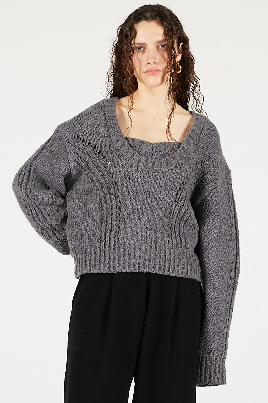 Heart Neck Knit Top - 2025 WINTER