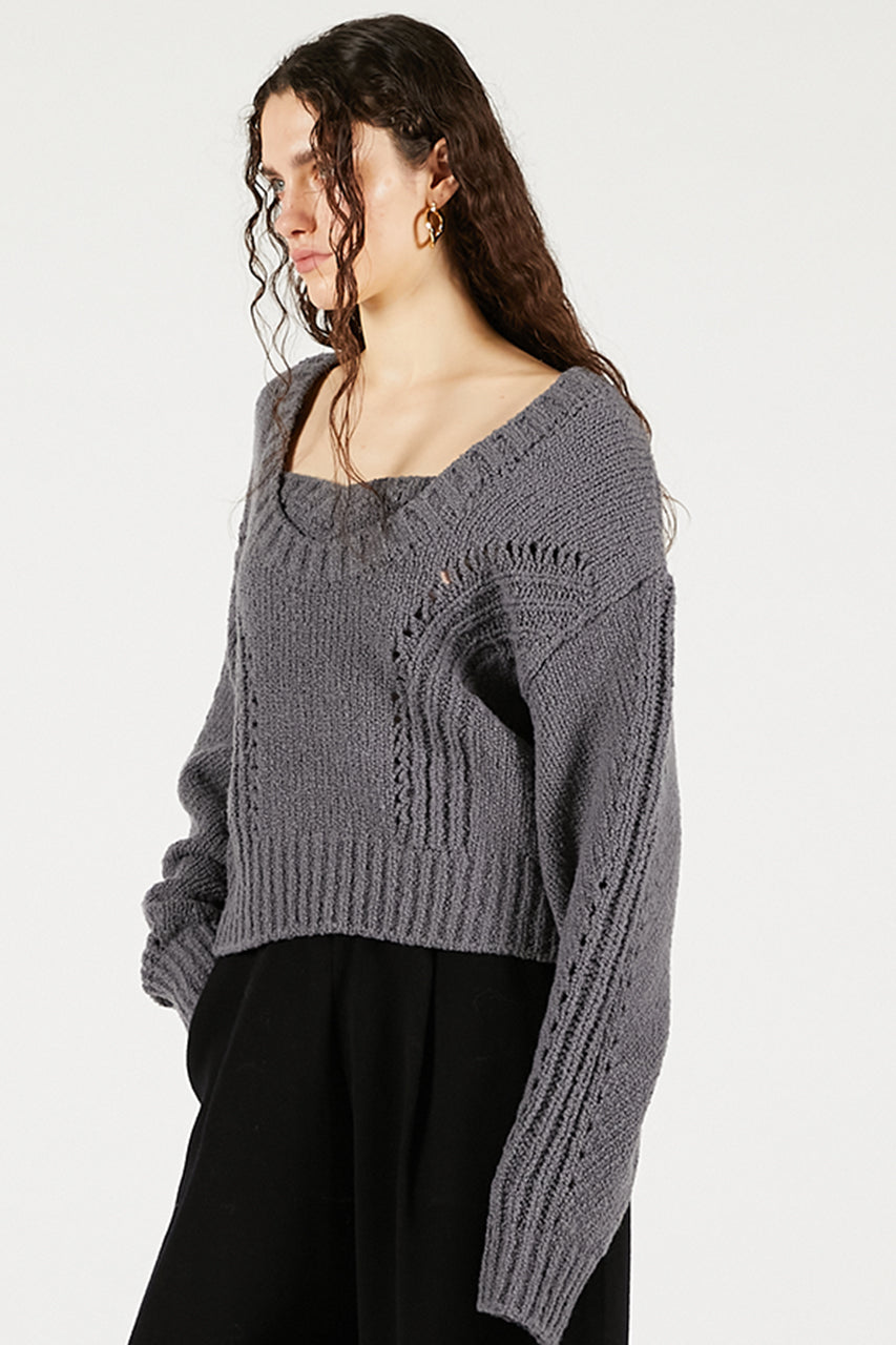 Heart Neck Knit Top - 2025 WINTER