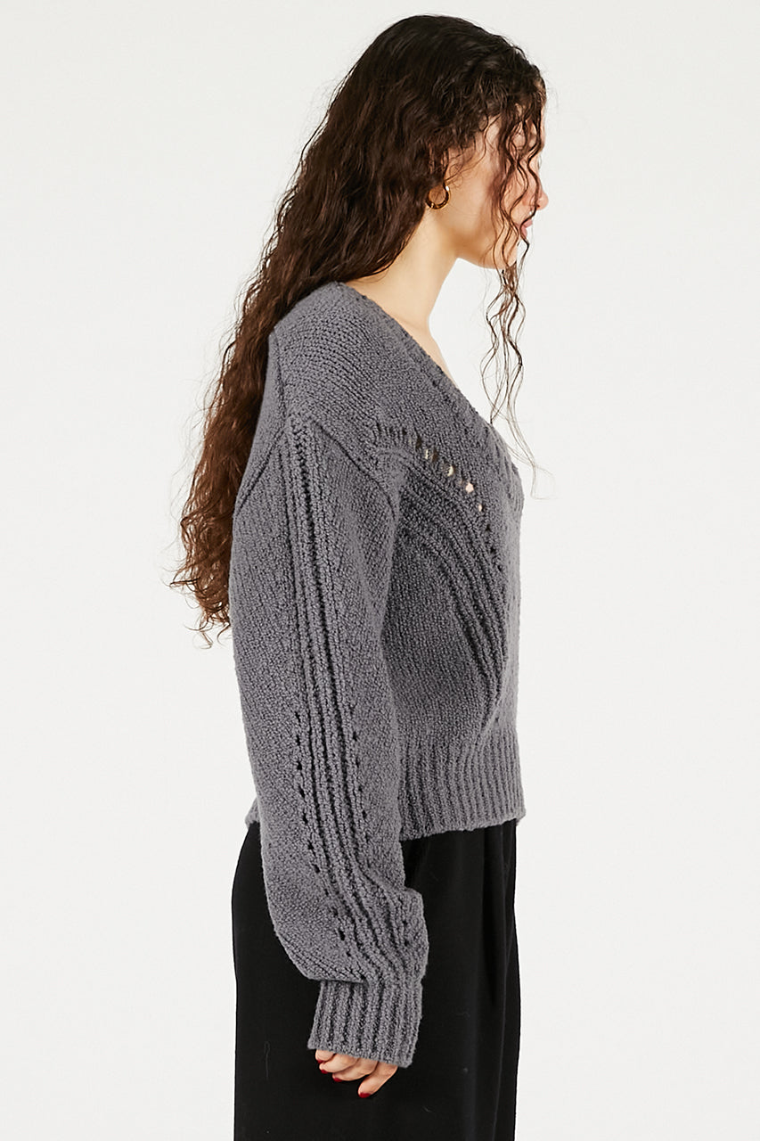 Heart Neck Knit Top - 2025 WINTER