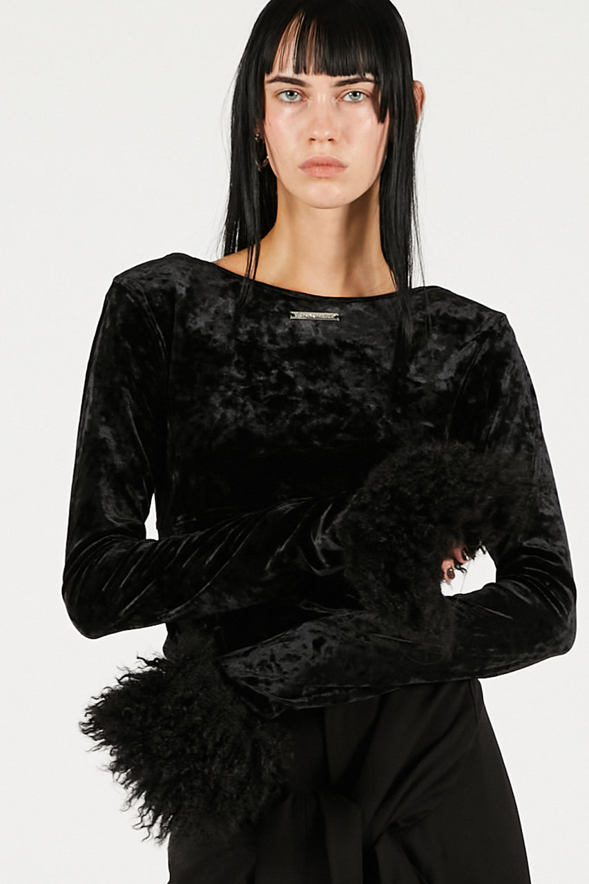 Fur Sleeve Velour Top - 2025 AUTUMN