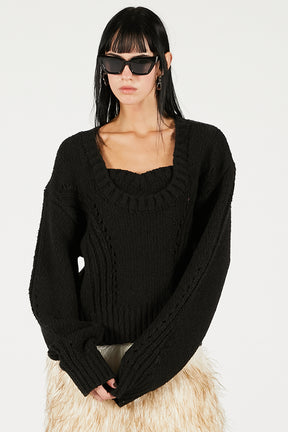 Heart Neck Knit Top - 2025 WINTER