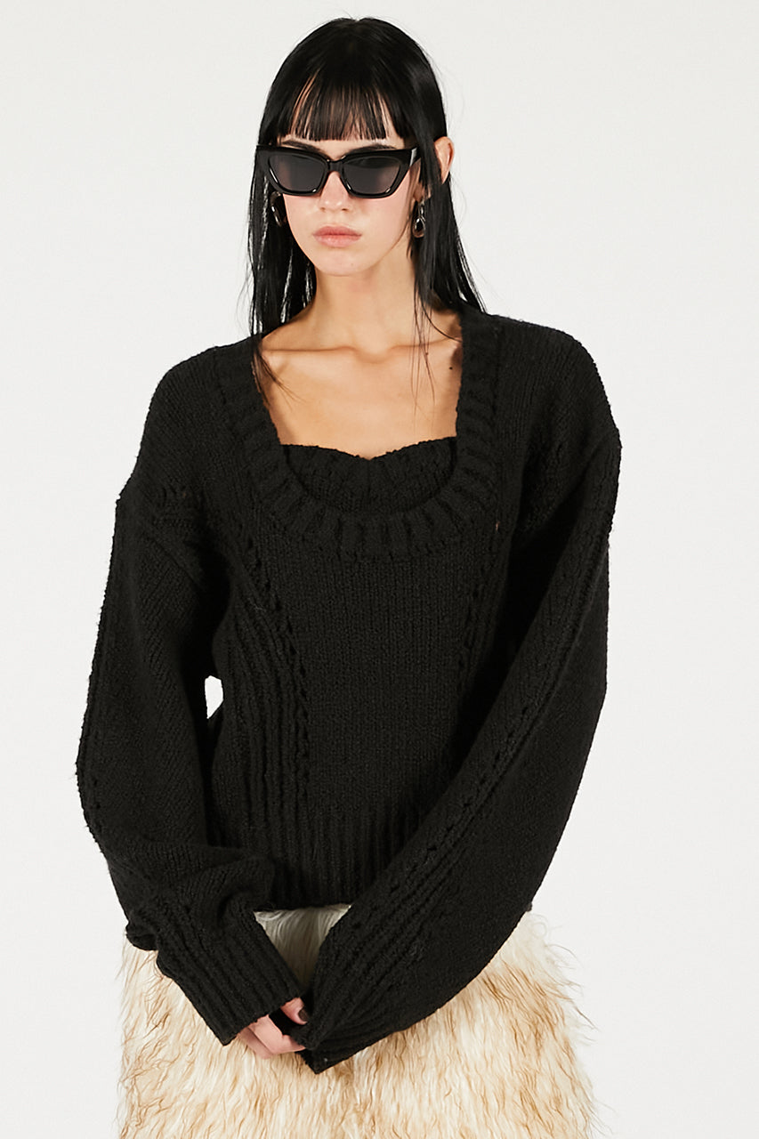 Heart Neck Knit Top - 2025 WINTER