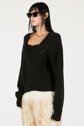 Heart Neck Knit Top - 2025 WINTER