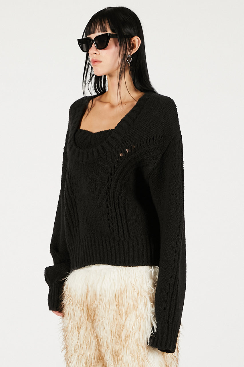 Heart Neck Knit Top - 2025 WINTER