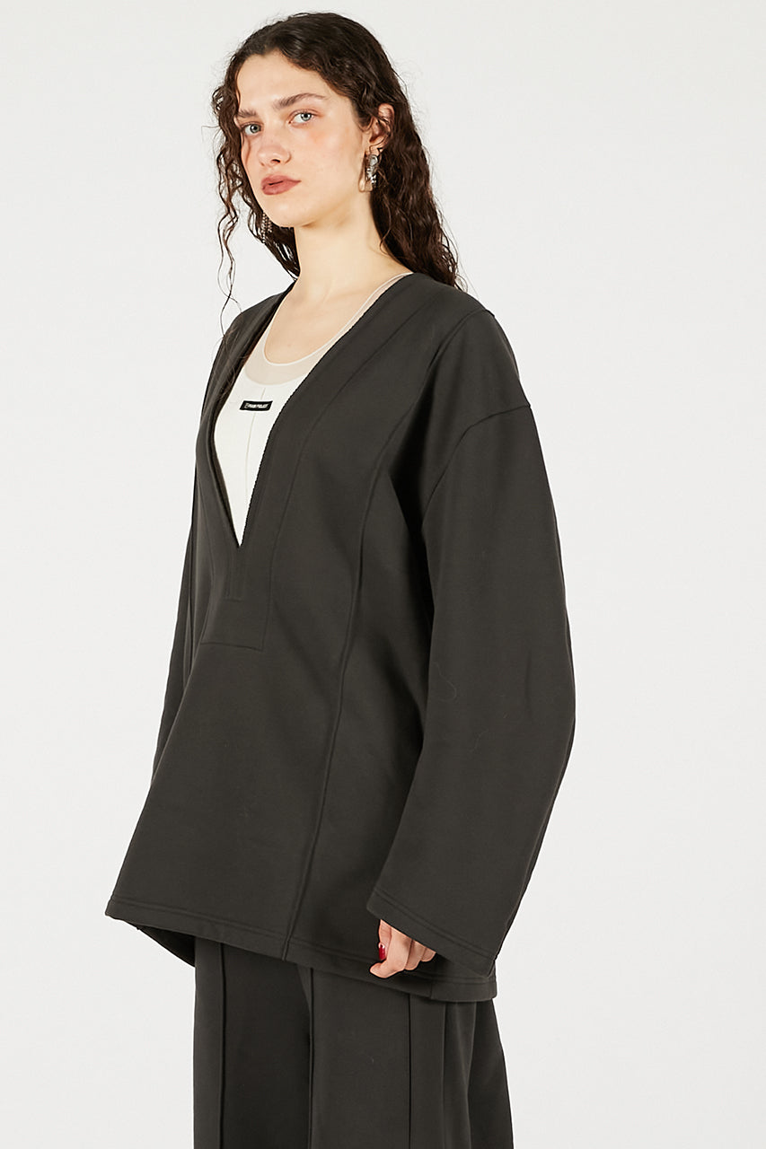 Deep V-Neck Sweatshirt - 2025 WINTER