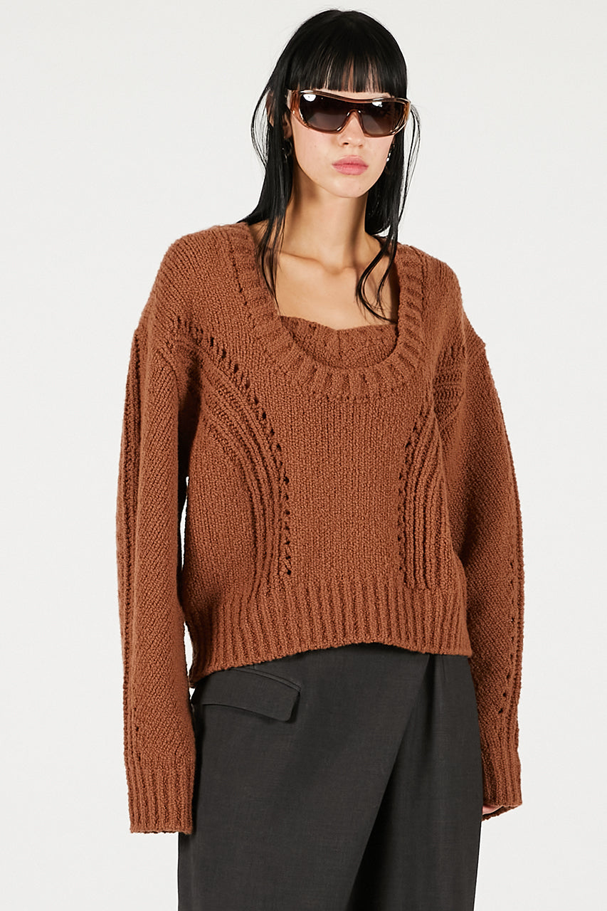 Heart Neck Knit Top - 2025 WINTER
