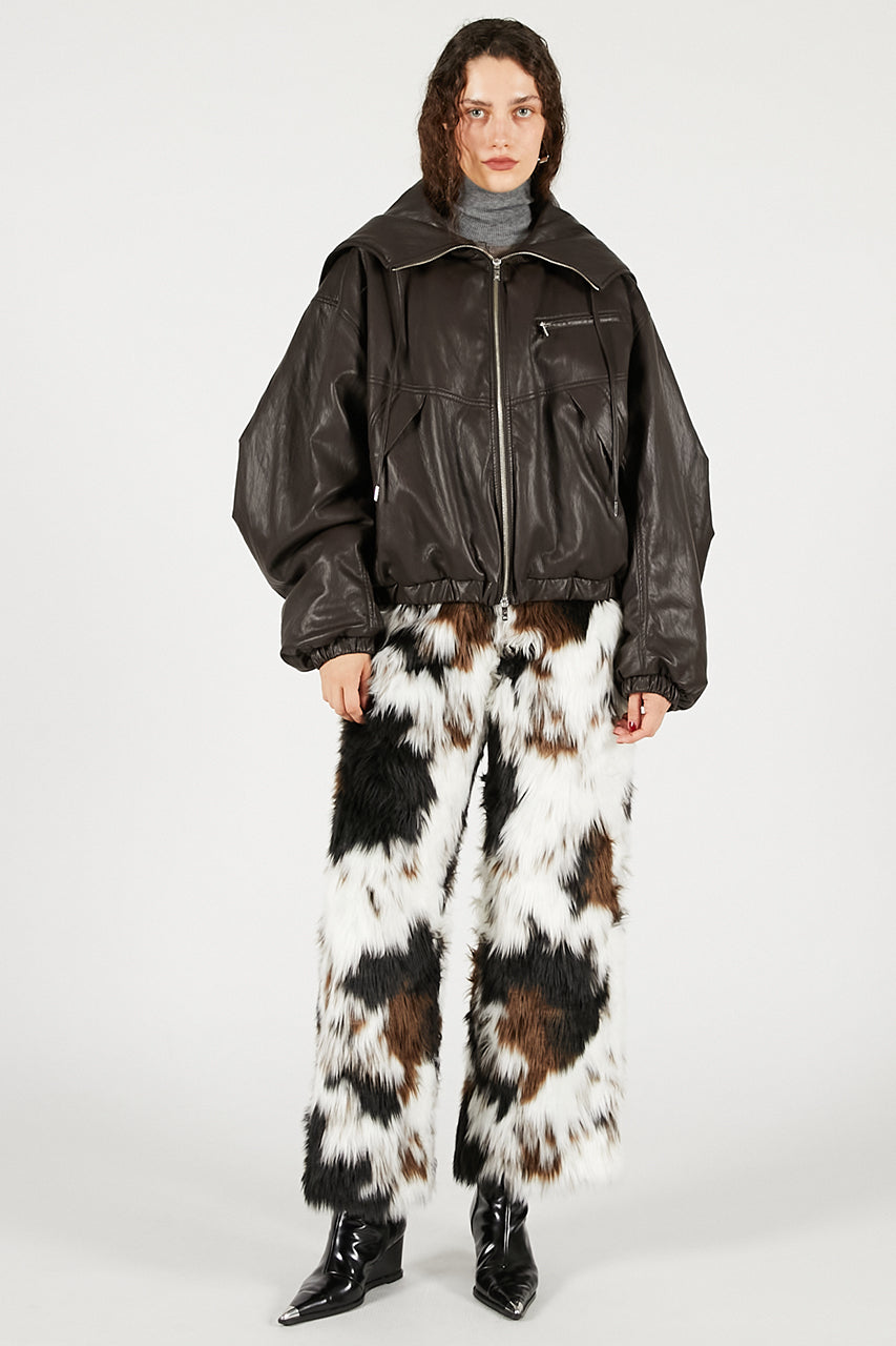 Faux Leather Padded Trucker Jacket - 2025 WINTER