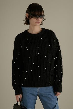 【SALE】Pearl Embellished Moheair-Alpaca Sweater