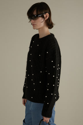 【SALE】Pearl Embellished Moheair-Alpaca Sweater