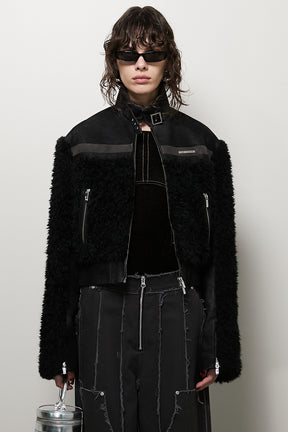 Faux Leather Combi Fur Jacket