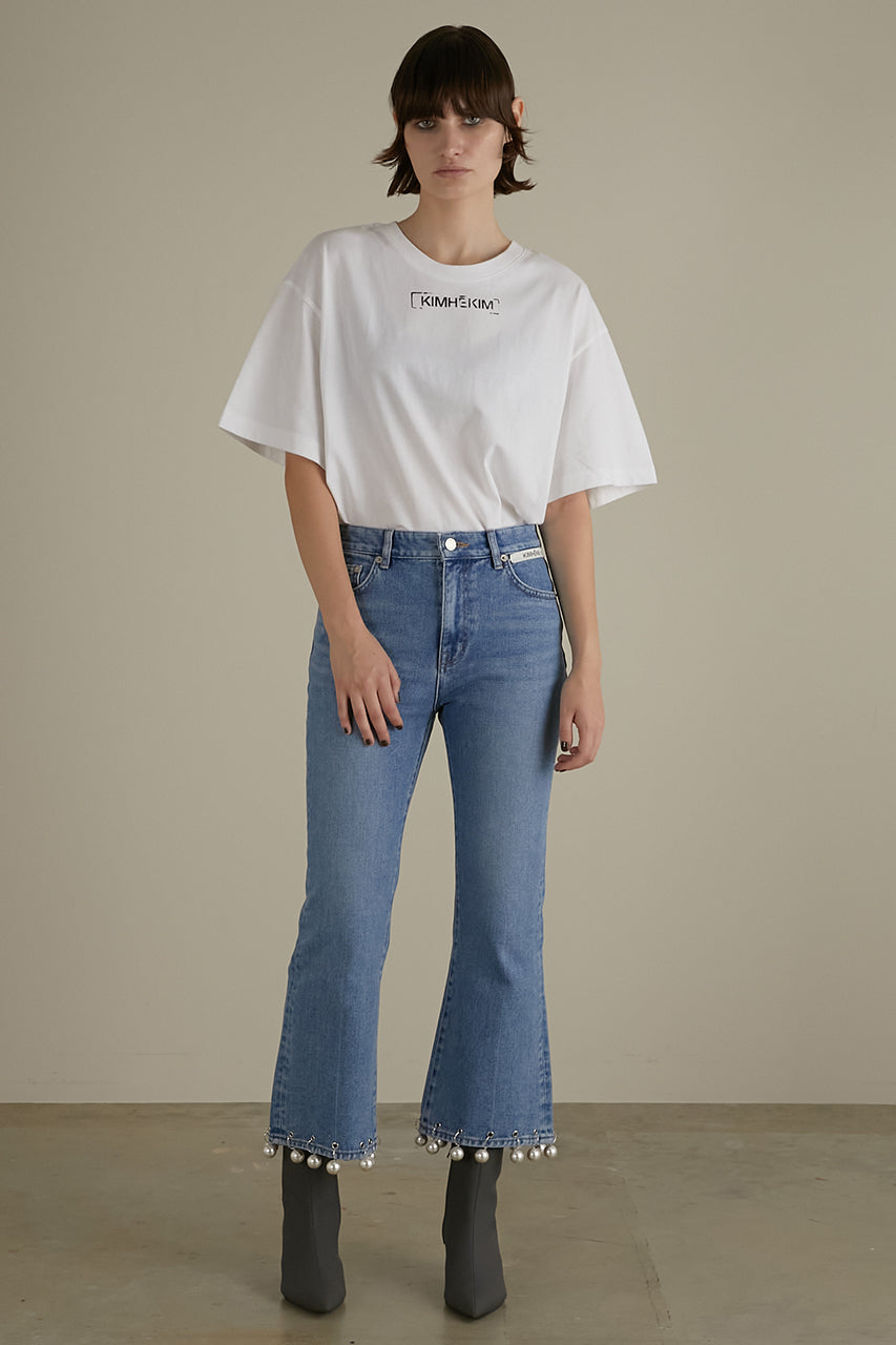 Pearl Trimmed Cropped Denim Pants