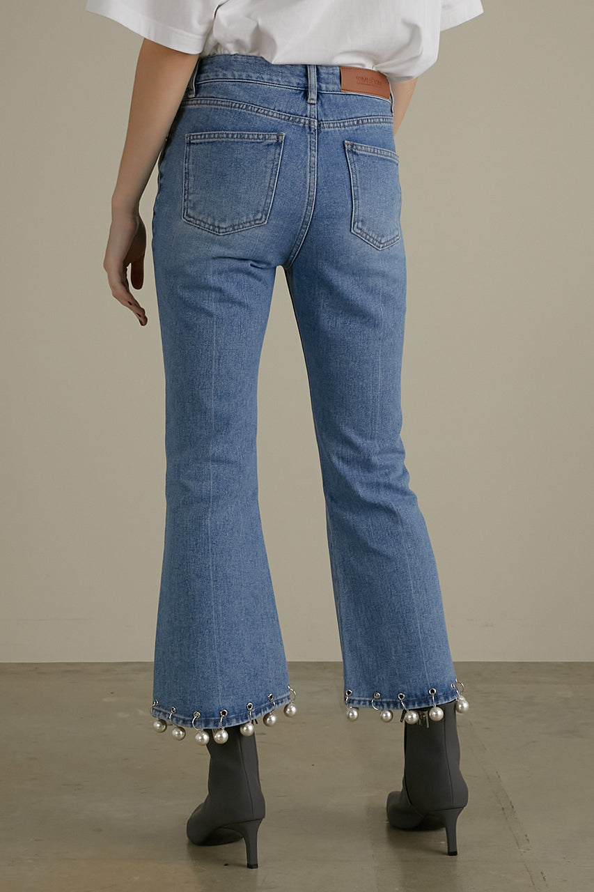 Pearl Trimmed Cropped Denim Pants