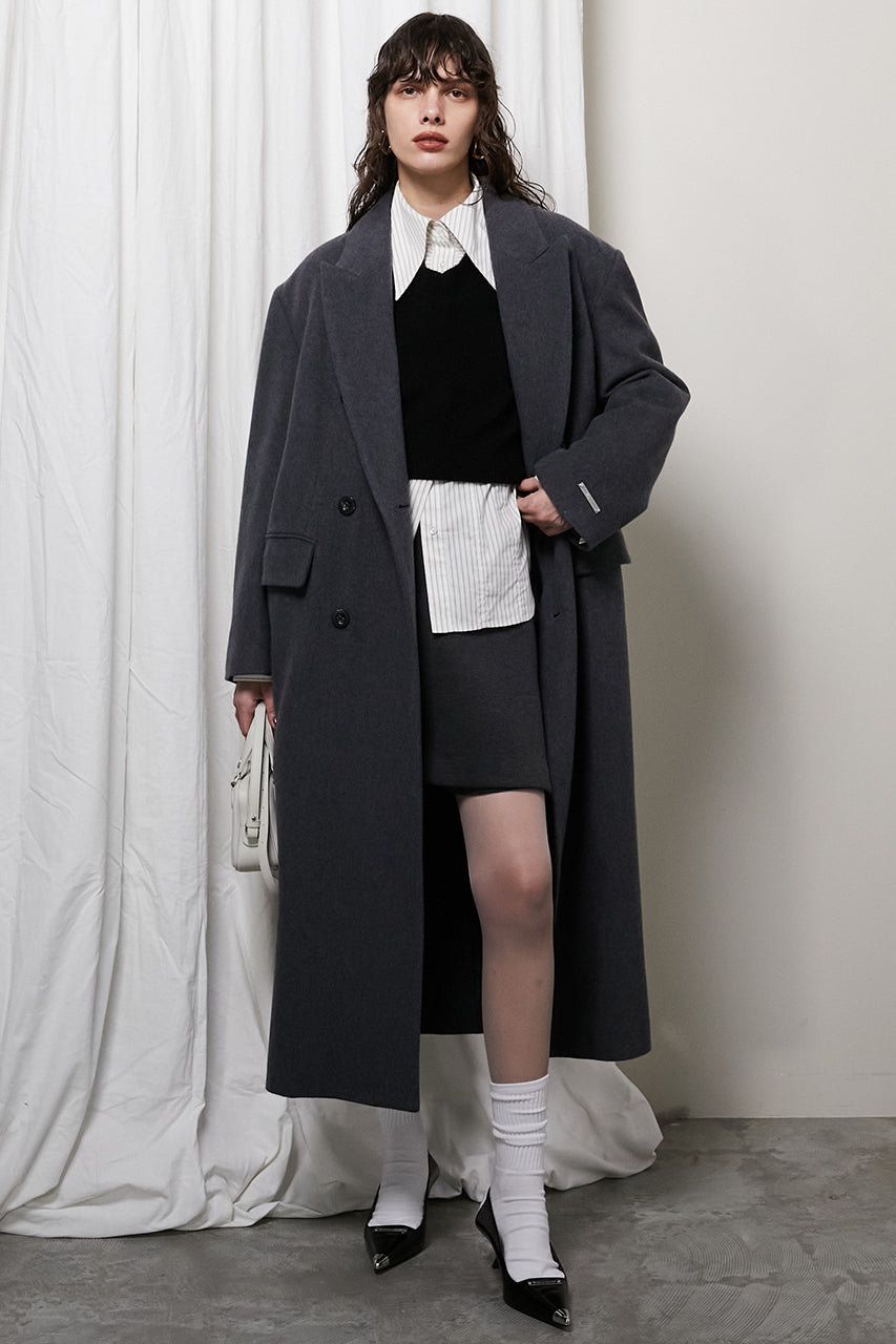 Melange Wool Long Double Coat