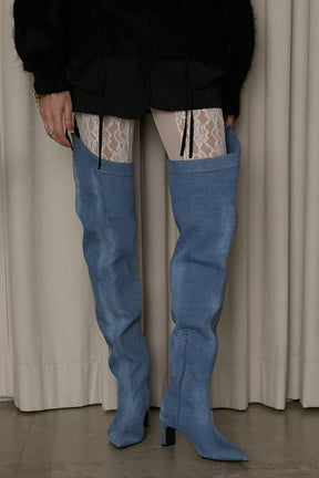 【SALE】Denim Thigh High Boots Pants