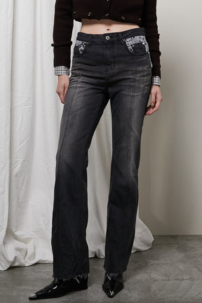 Denim Pants With Lace