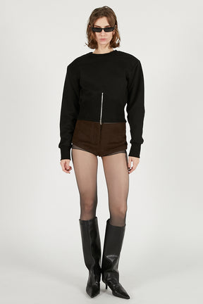 Front Zip Shoulder Pad Sweatshirt - SALE