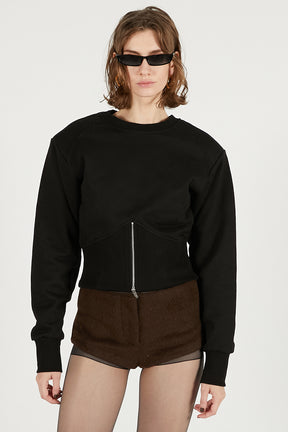 Front Zip Shoulder Pad Sweatshirt - SALE