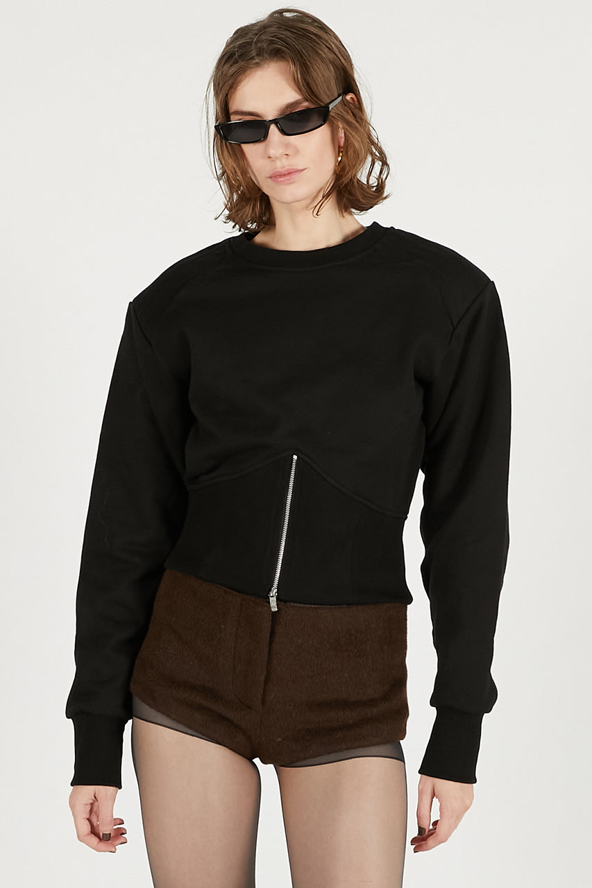 Front Zip Shoulder Pad Sweatshirt - SALE