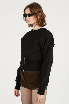 Front Zip Shoulder Pad Sweatshirt - SALE