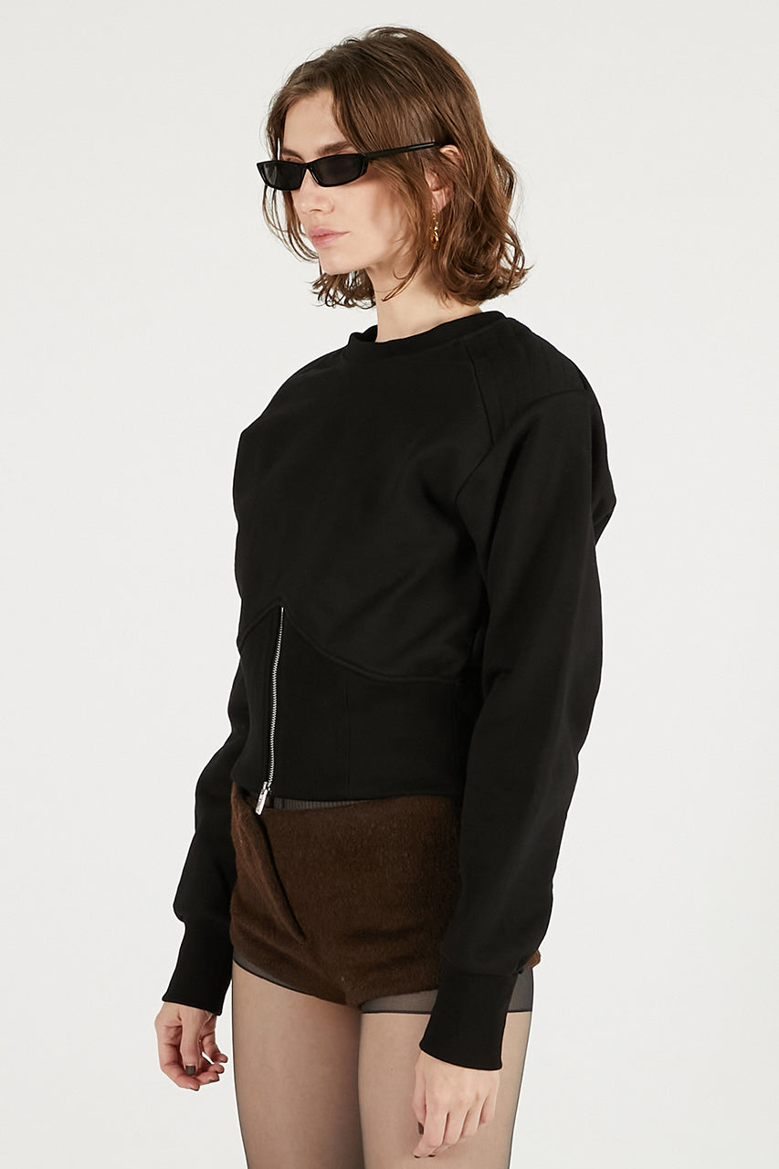 Front Zip Shoulder Pad Sweatshirt - SALE