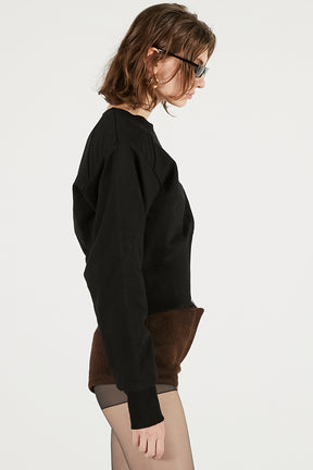 Front Zip Shoulder Pad Sweatshirt - SALE