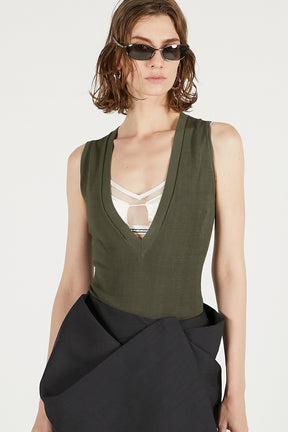 Deep V Neck Bodysuit Moss