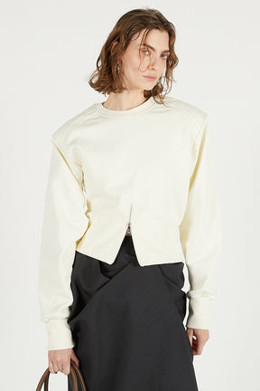 Front Zip Shoulder Pad Sweatshirt - SALE