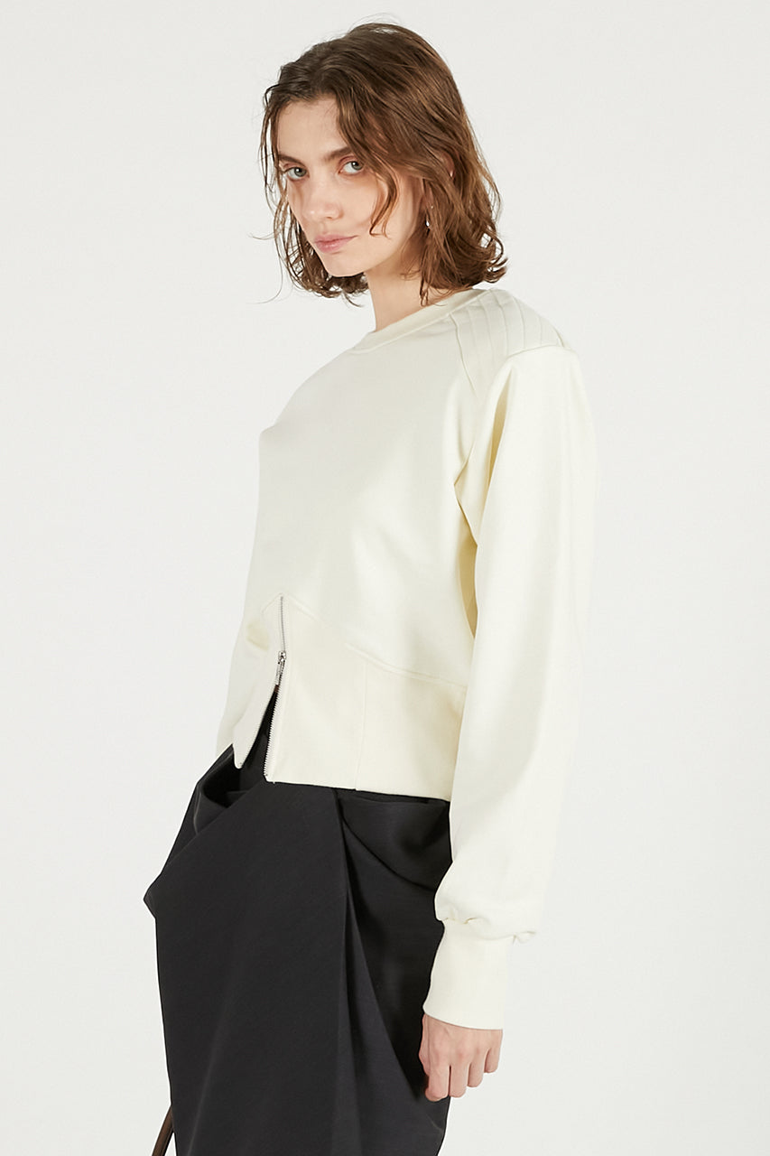 Front Zip Shoulder Pad Sweatshirt - SALE
