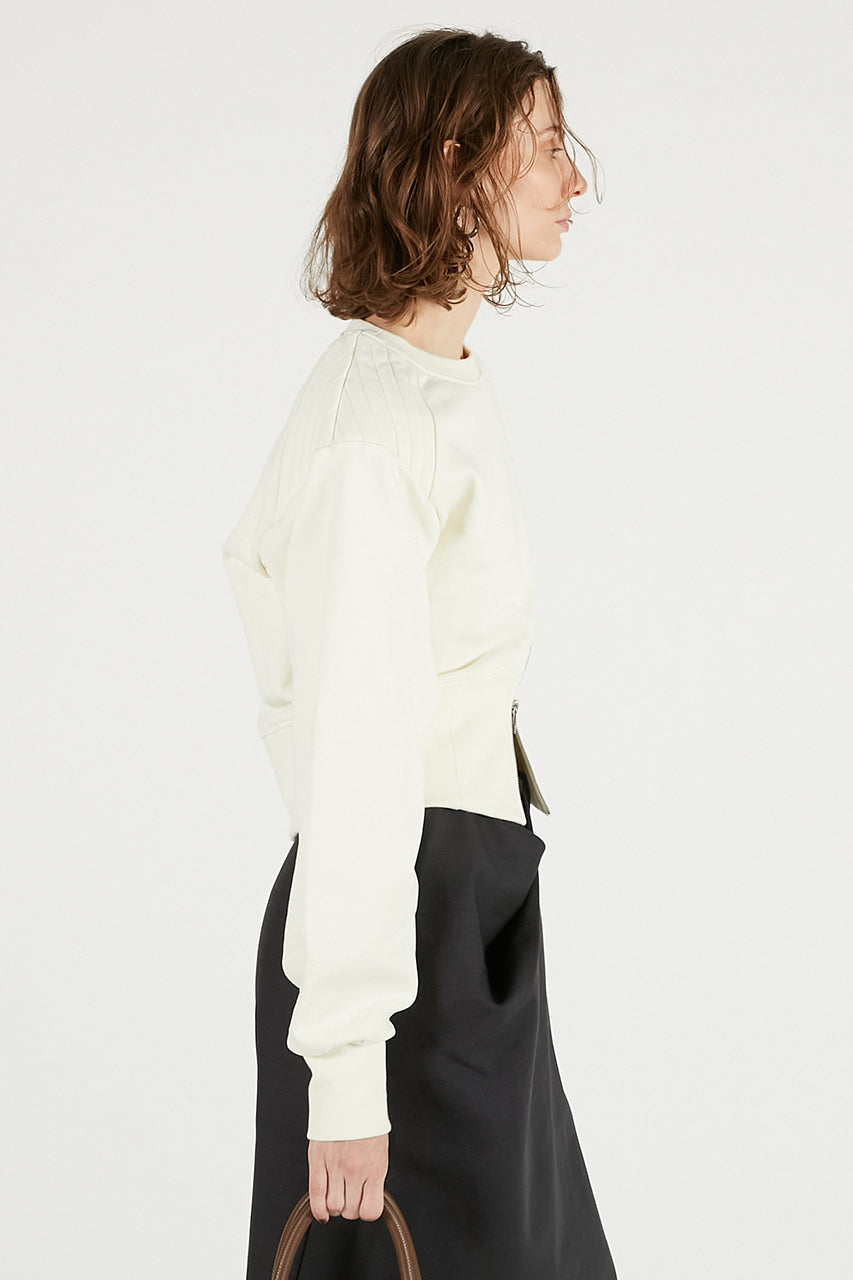 Front Zip Shoulder Pad Sweatshirt - SALE