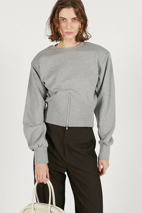 Front Zip Shoulder Pad Sweatshirt - SALE