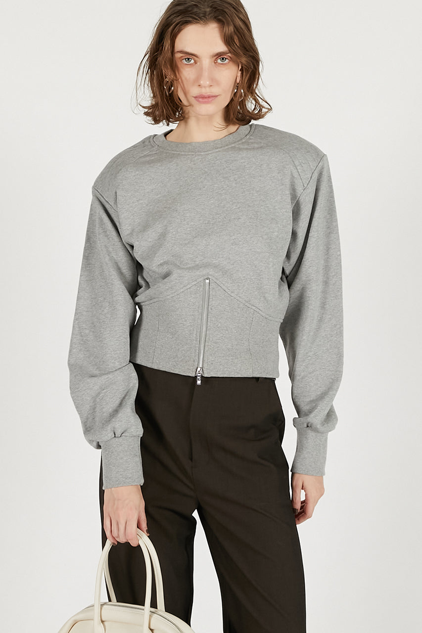 Front Zip Shoulder Pad Sweatshirt - SALE