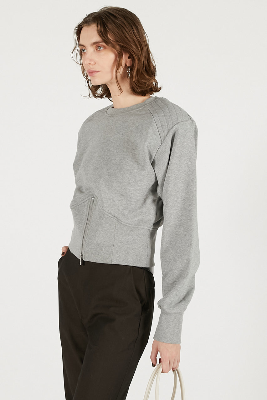 Front Zip Shoulder Pad Sweatshirt - SALE