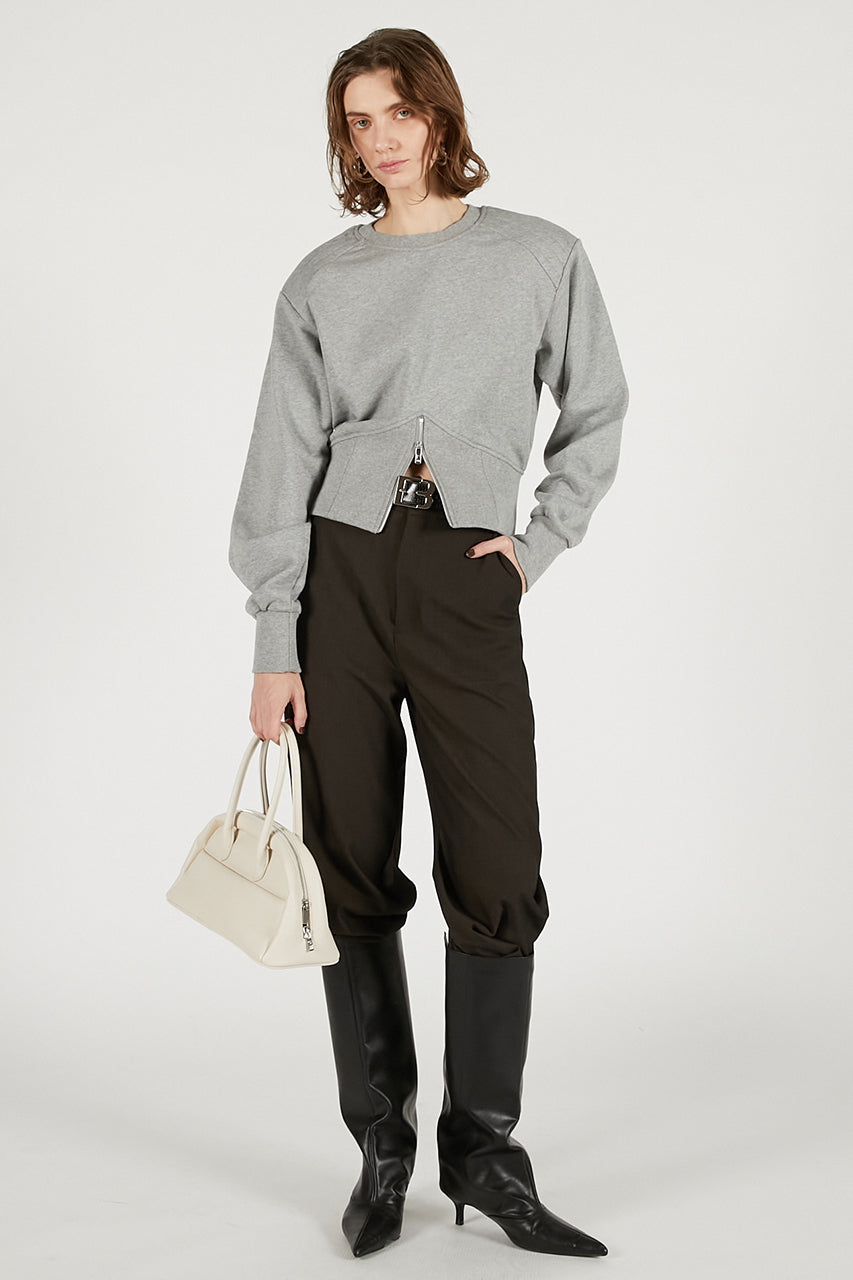 Front Zip Shoulder Pad Sweatshirt - SALE