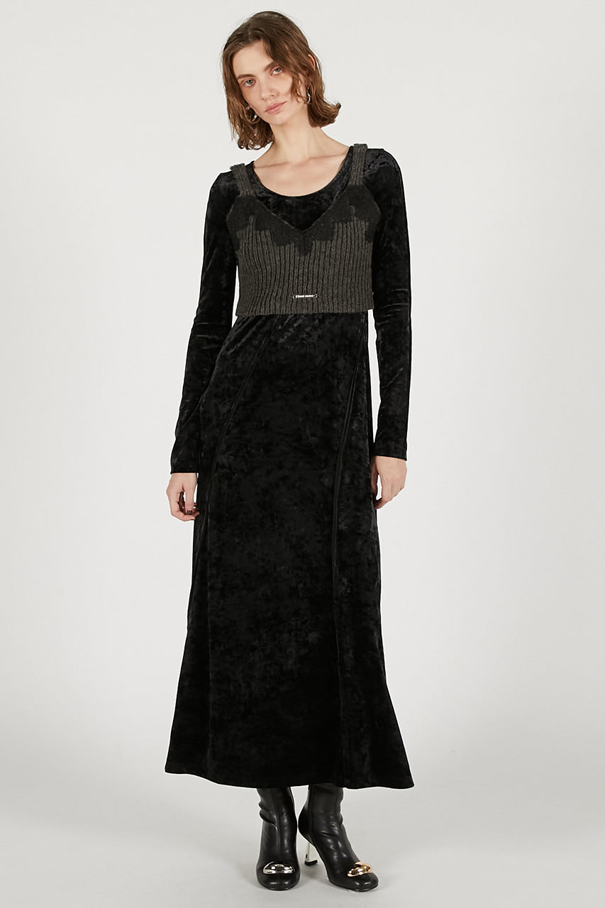 Knit Combination Velour One-Piece - 2025 WINTER